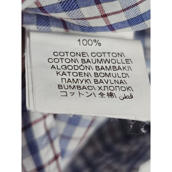 Brunello Cucinelli White Blue Red Check Button-Down Shirt XXXL Leisure Fit - Picture 9 of 12